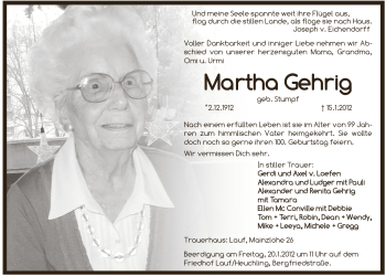 Traueranzeige von Martha Gehrig von Pegnitz-Zeitung